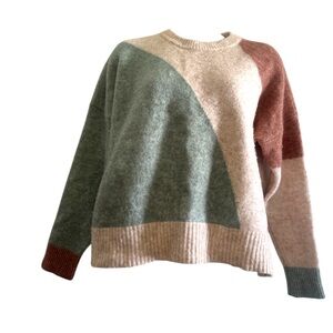 Madewell Sweaters Womens Midium  Tan Green Colorblock Plus Cedarbrook Pullover